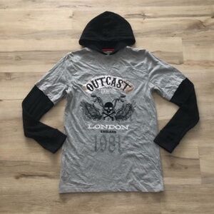 Outcast Riders London England Gray and Black Long Sleeve Tee